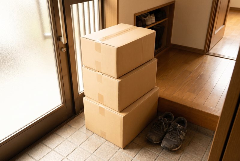 玄関に積んだ段ボール箱